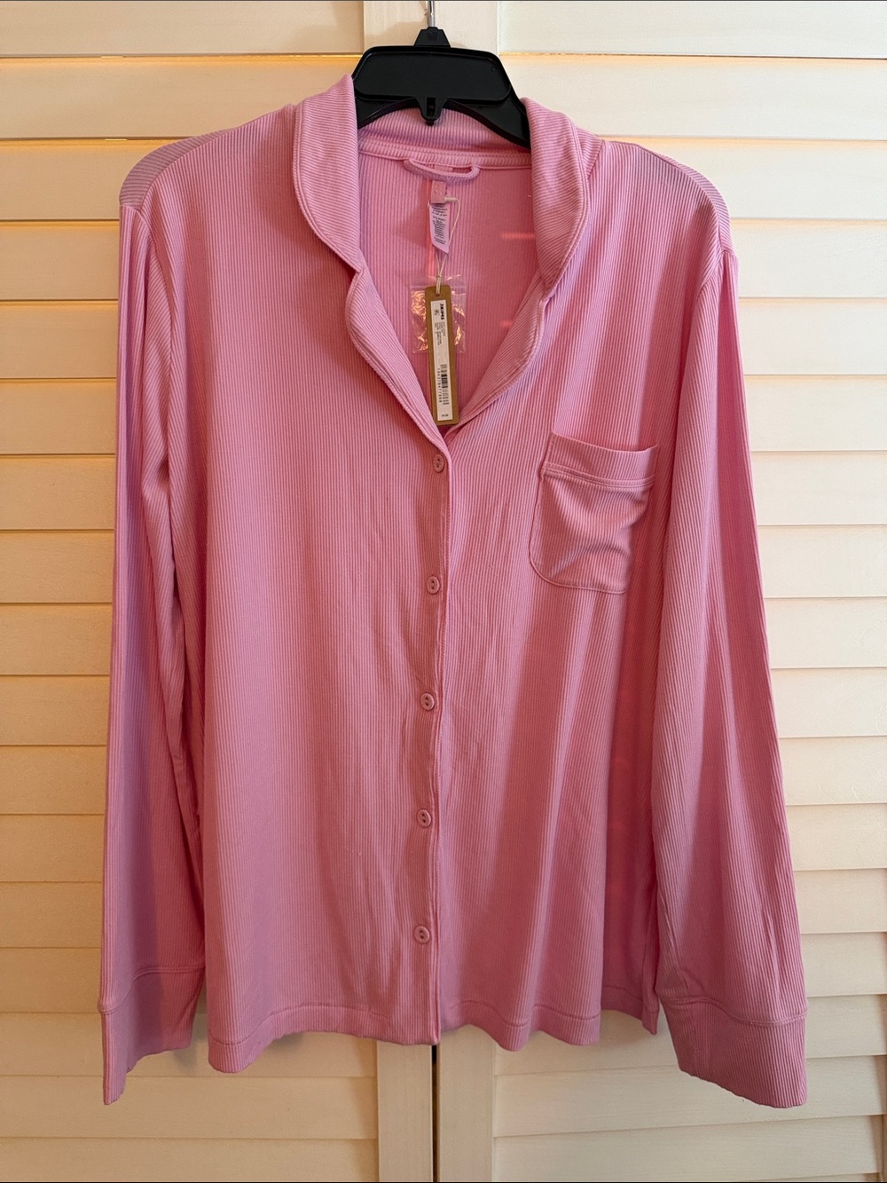 👚SKIMS Soft Lounge Ribbed Button-Front Pajama PJ Top Bubblegum Pink Medium NWT!🌸